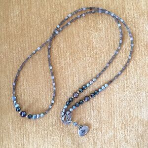 Retired Siplada Oxidized Sterling Silver Hematite Pearl Lariat Toggle Necklace